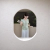 Light green patterned V-neck short-sleeved top, Chinese-style top Application Scenario